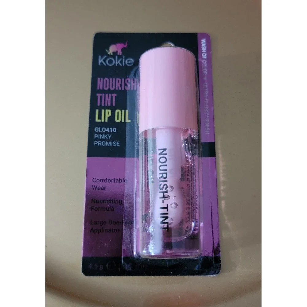 Kokie Nourish Tint Lip Oil Pinky Promise GLO410 Ultra-Glossy Finish 4.5g 8 each